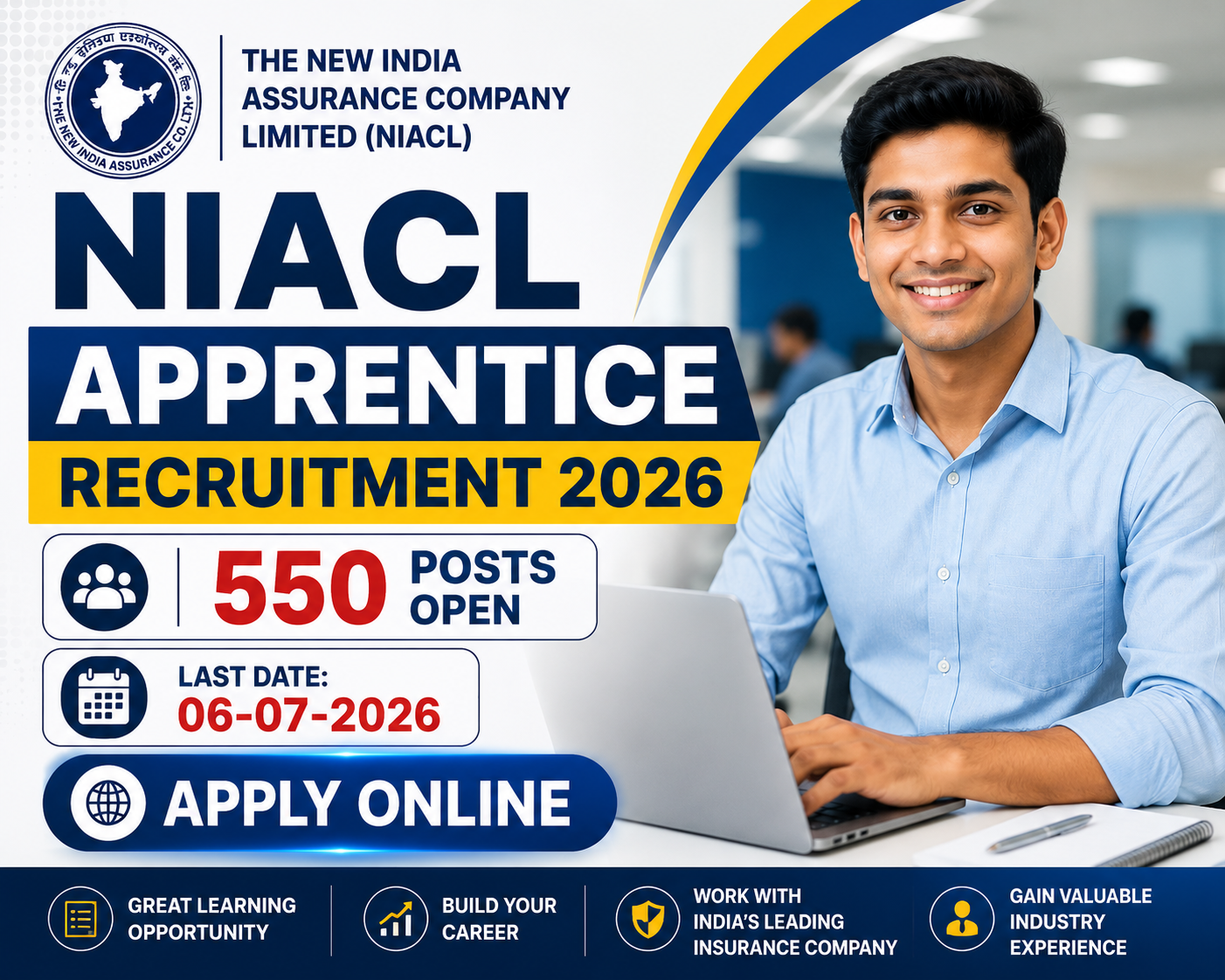 banner niacl apprentice online form 2026 short
