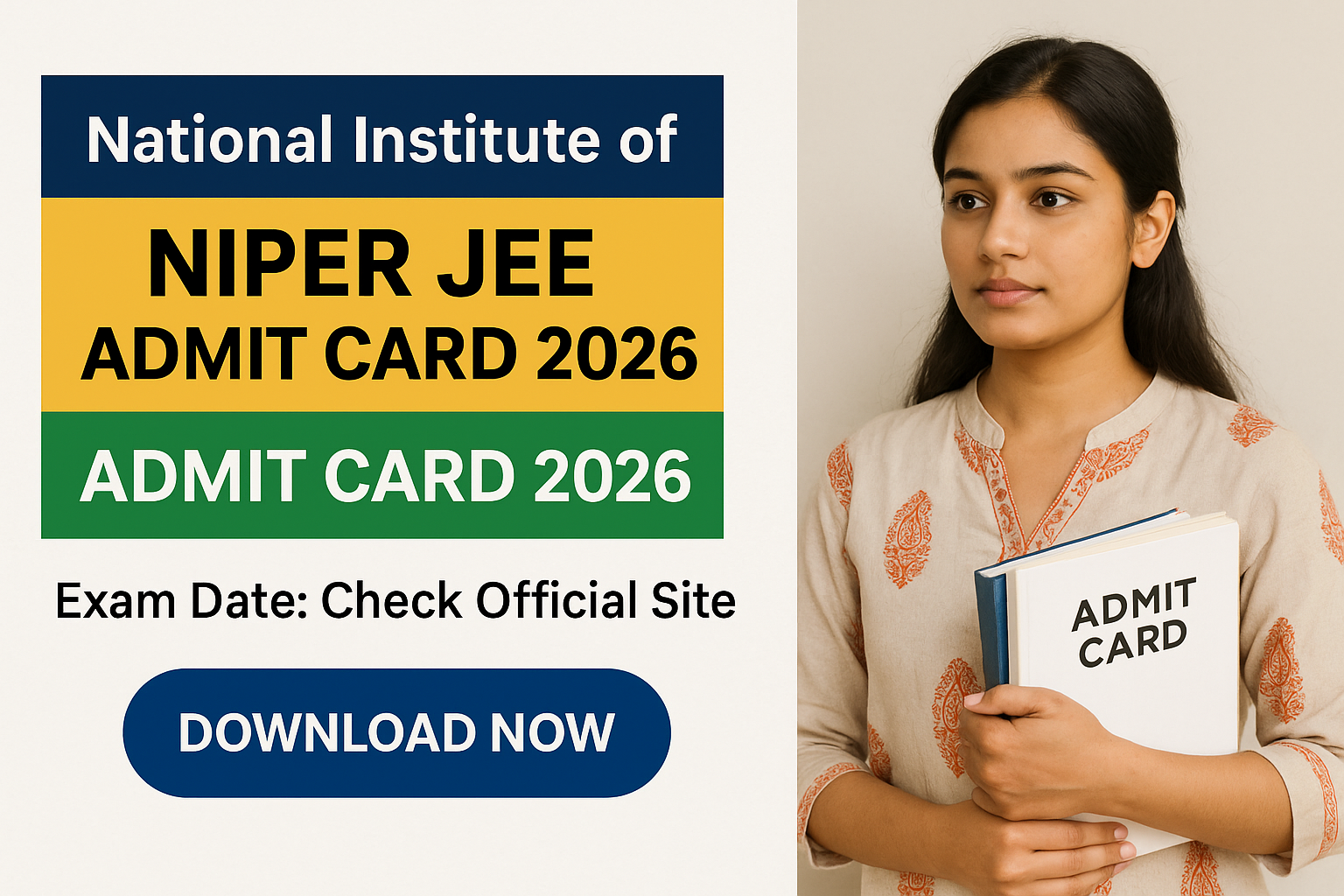 Download NIPER JEE Admit Card 2026 Official Notification 2026 Download NIPER JEE Admit Card 2026 - National Institute of Pharmaceutical Education and Research (NIPER) - Apply Online 2026