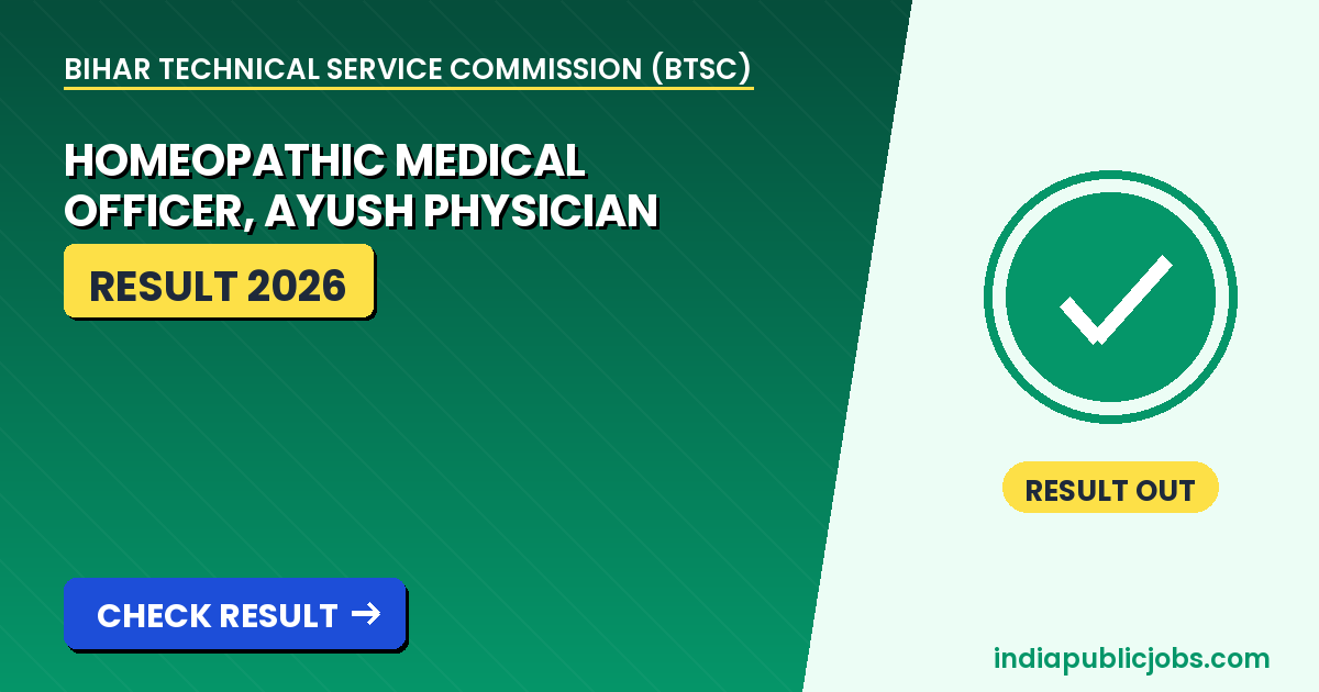 BTSC Homeopathic Medical
Officer and Ayush Physician Result 2026 Announcement Banner