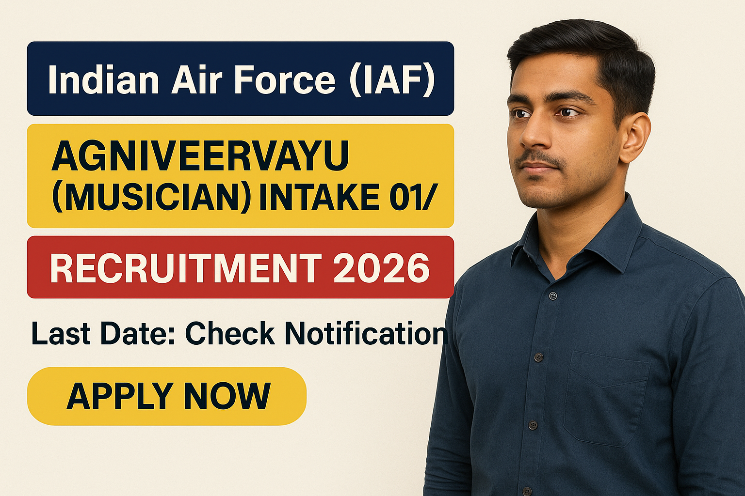 IAF Agniveervayu Musician Recruitment 2026 Out - Intake 01/2027 Apply Online iafrecruitment.edcil.co.in Last Date 02 August 2026