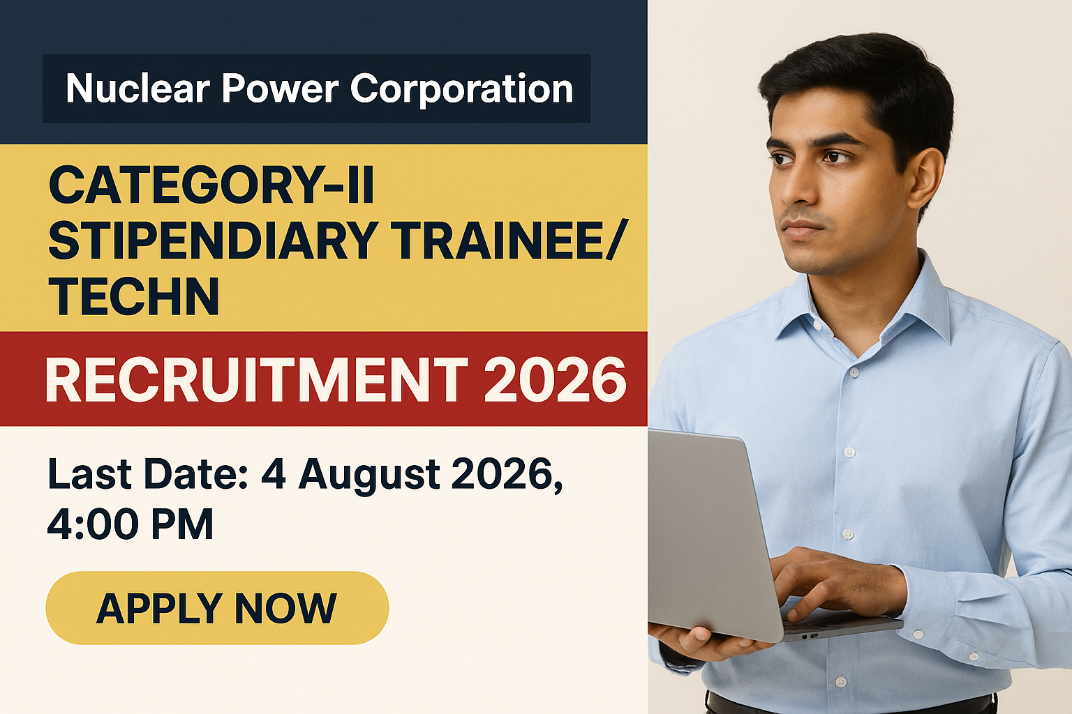 NPCIL KKNPP Recruitment 2026 Out - 255 Stipendiary Trainee Technician Posts Apply Online npcilcareers.co.in by 4 August