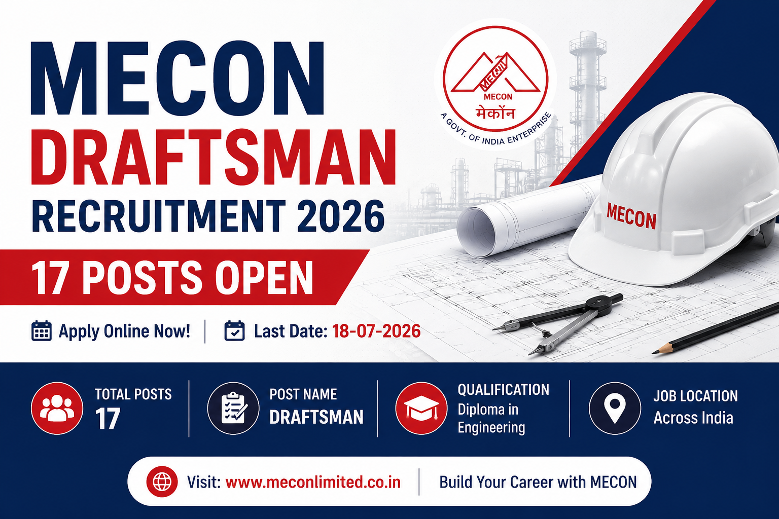 MECON Draftsman Recruitment 2026 - 17 Posts Open