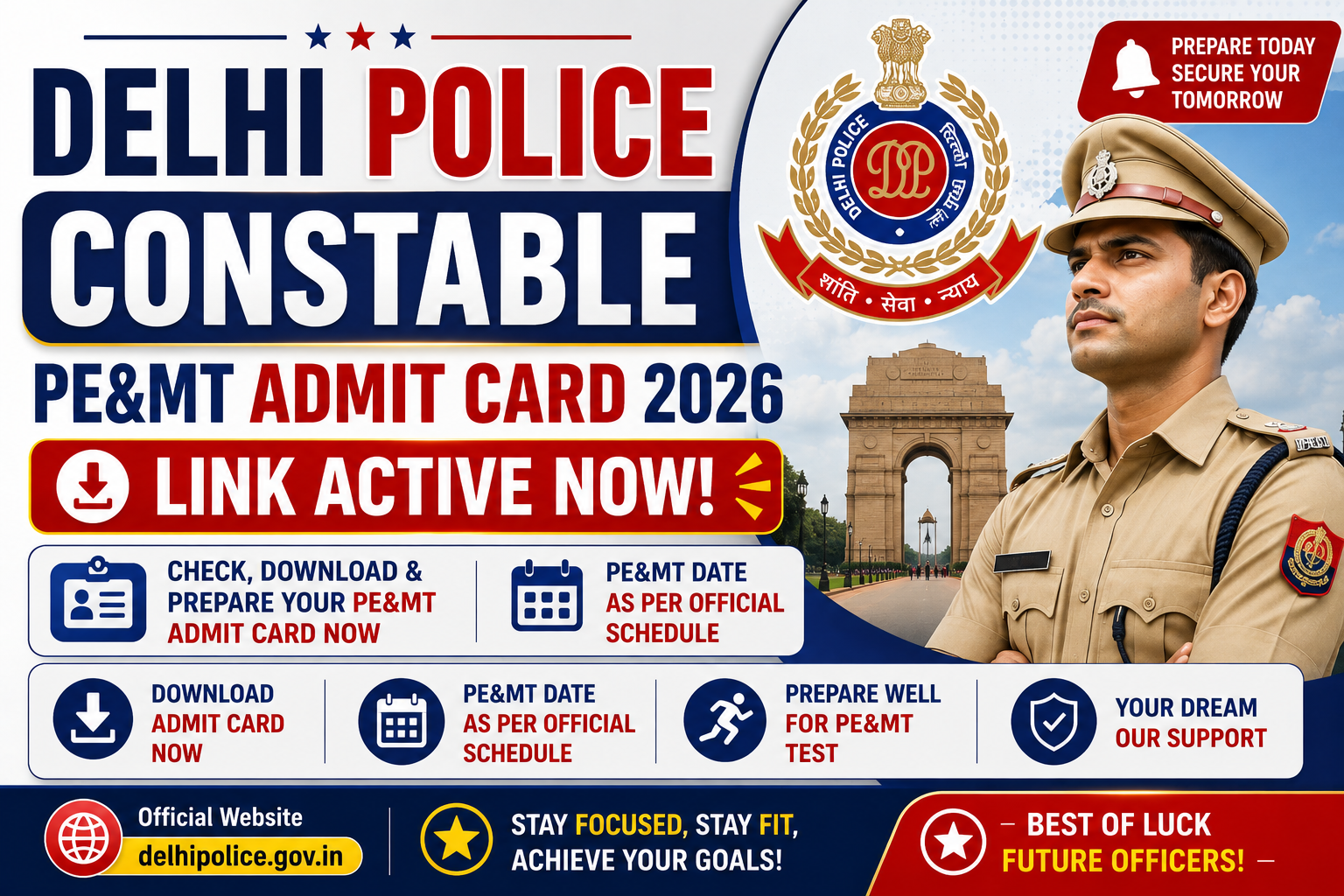 Delhi Police Constable PE&MT Admit Card 2026 Link
