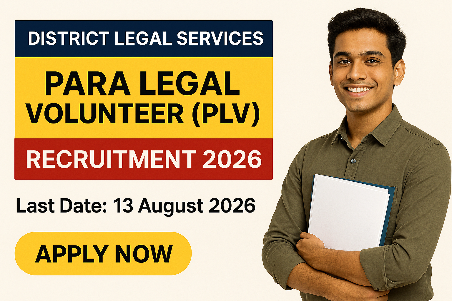 Gadchiroli DLSA PLV Recruitment 2026 – District Legal Services Authority, Gadchiroli Gadchiroli DLSA PLV Recruitment 2026 - 450 Para Legal Volunteer posts, honorarium 750 per day, apply by 13 August 2026