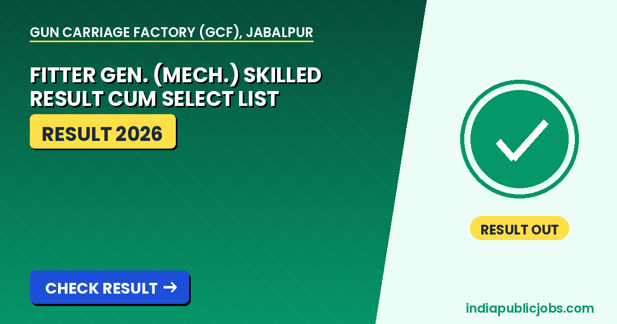 GCF Jabalpur Fitter Result 2026 - Gun Carriage Factory (GCF), Jabalpur Recruitment 2026