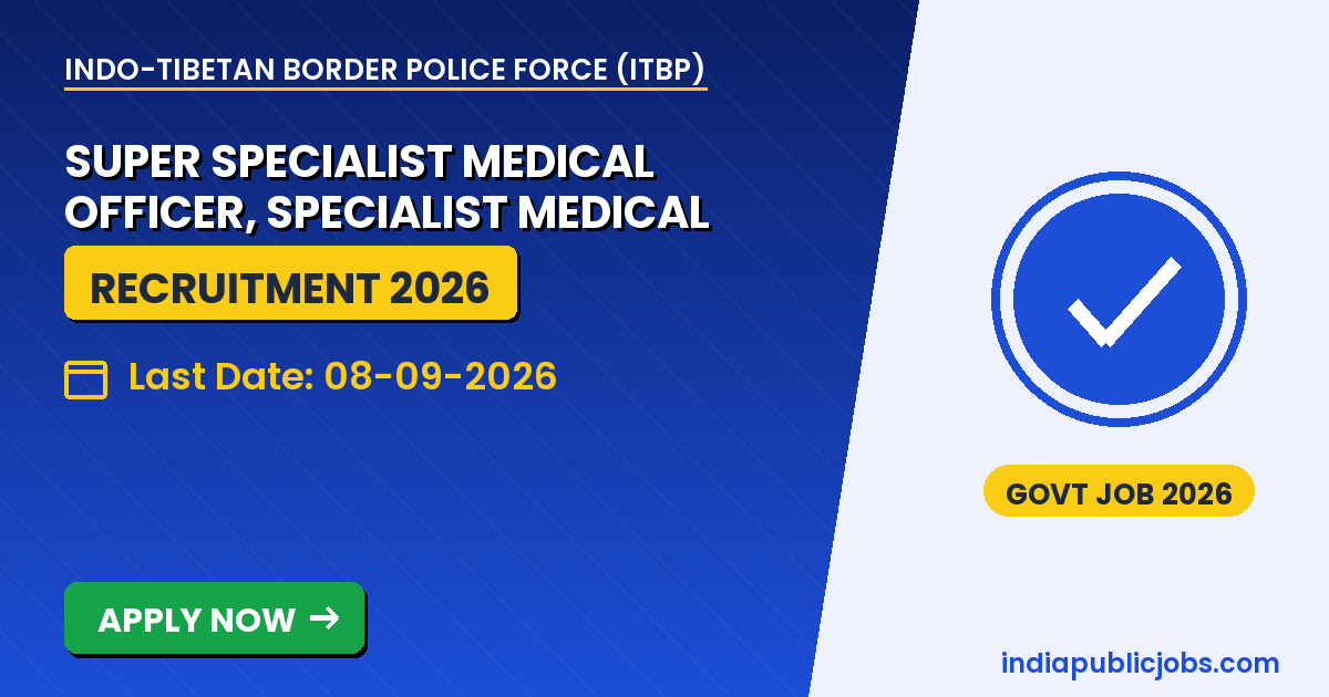 ITBP Medical Officer Recruitment 2026 - 282 posts for Super Specialist, Specialist and Medical Officer, apply online at recruitment.itbpolice.nic.in by 8 September 2026