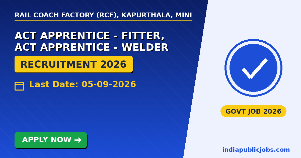 RCF Kapurthala Apprentice 2026 - Rail Coach Factory (RCF), Kapurthala, Ministry of Railways Recruitment 2026