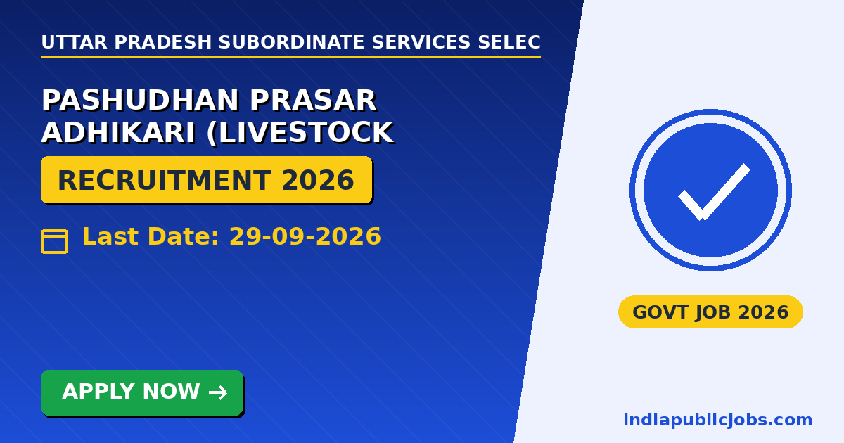 UPSSSC Pashudhan Prasar Adhikari 2026 - Uttar Pradesh Subordinate Services Selection Commission (UPSSSC) Recruitment 2026