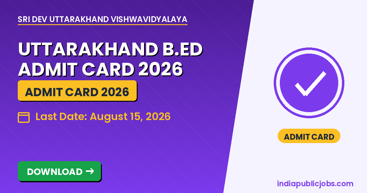 Uttarakhand B.Ed Admit Card 2026 - Sri Dev Uttarakhand Vishwavidyalaya Recruitment 2026